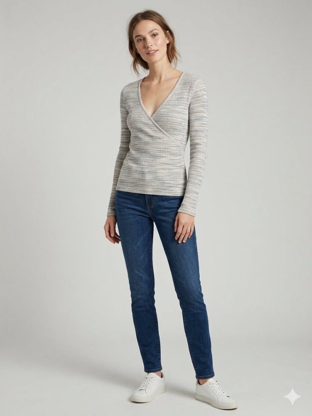 Madewell space dye soft pastel faux wrap long sleeve top, size S